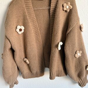 Petal & Pup Brown Cardigan with Floral Accents